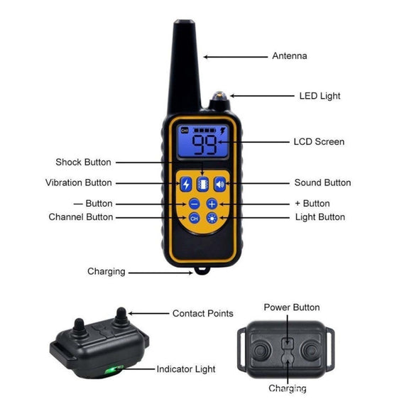 Bark Stopper Dog Training Device Dog Collar with Electric Shock Vibration Warning(EU Plug)