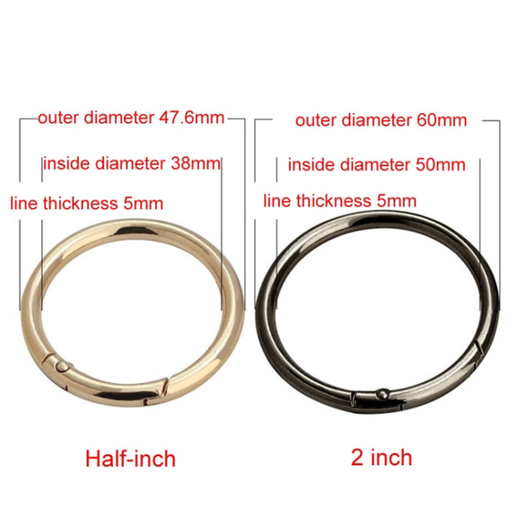 10pcs Zinc Alloy Spring Ring Metal Open Bag Webbing Keychain, Size:Half-inch Black