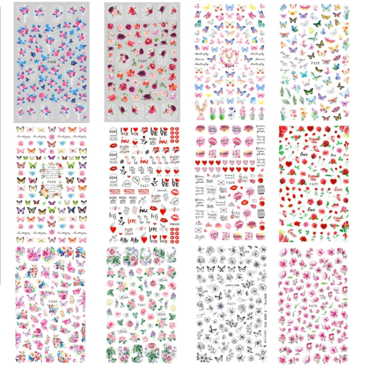 10pcs 3D Adhesive Butterfly Retro Rose Color Nail Art Sticker(F-628)