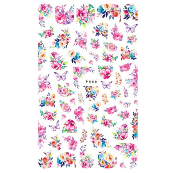10pcs 3D Adhesive Butterfly Retro Rose Color Nail Art Sticker(F-666)