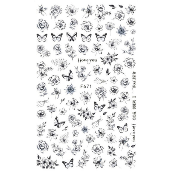 10pcs 3D Adhesive Butterfly Retro Rose Color Nail Art Sticker(F-671)