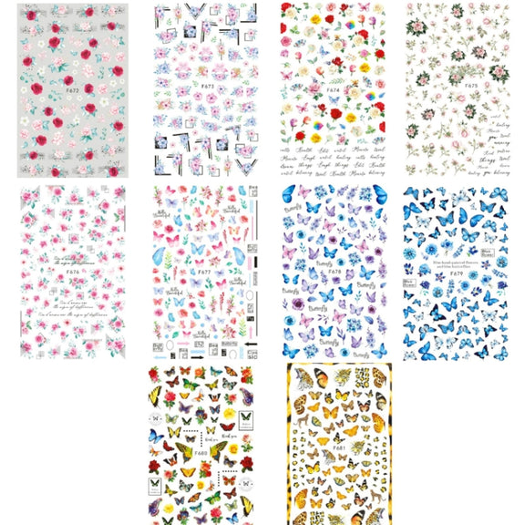 10pcs 3D Adhesive Butterfly Retro Rose Color Nail Art Sticker(F-677)