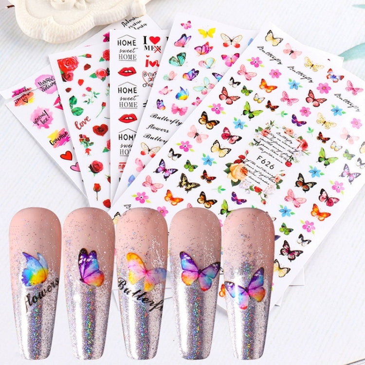 10pcs 3D Adhesive Butterfly Retro Rose Color Nail Art Sticker(F-668)