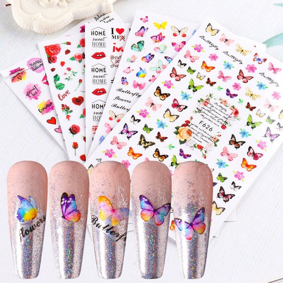 10pcs 3D Adhesive Butterfly Retro Rose Color Nail Art Sticker(F-671)