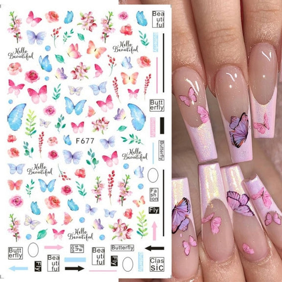 10pcs 3D Adhesive Butterfly Retro Rose Color Nail Art Sticker(F-677)