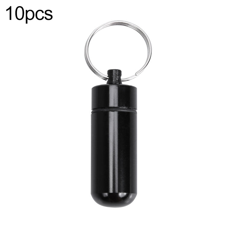 10pcs Portable Sealed Water-resistant Aluminum Alloy First Aid Pill Bottle with Keychain(Black)