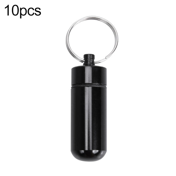 10pcs Portable Sealed Water-resistant Aluminum Alloy First Aid Pill Bottle with Keychain(Black)