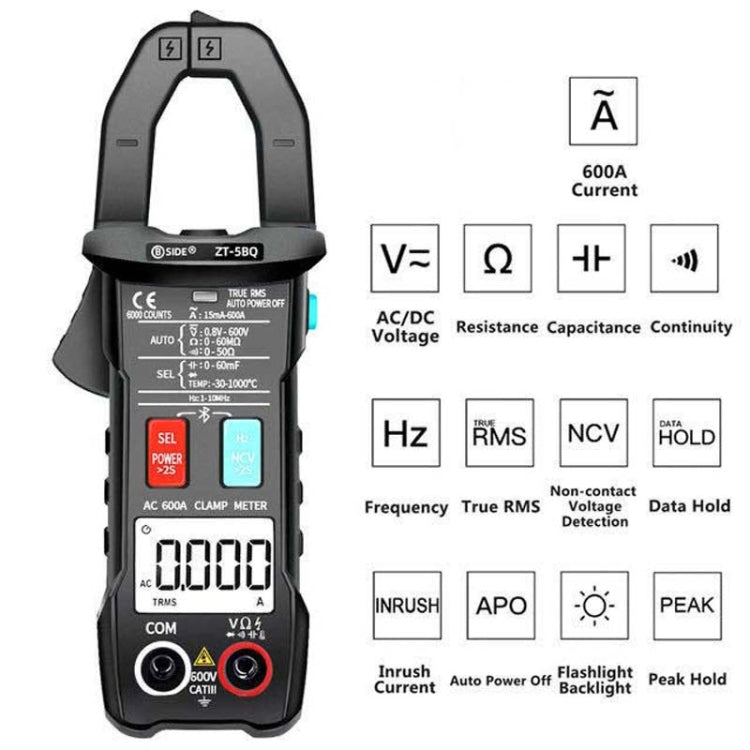 BSIDE  Bluetooth 5.0 6000 Words High Precision Smart AC Clamp Meter, Specification: ZT-5BQ