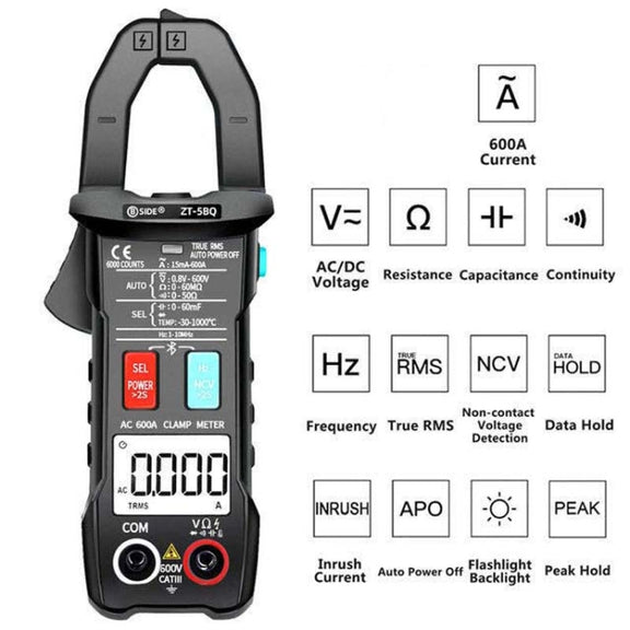 BSIDE  Bluetooth 5.0 6000 Words High Precision Smart AC Clamp Meter, Specification: ZT-5BQ+C3140 Clip