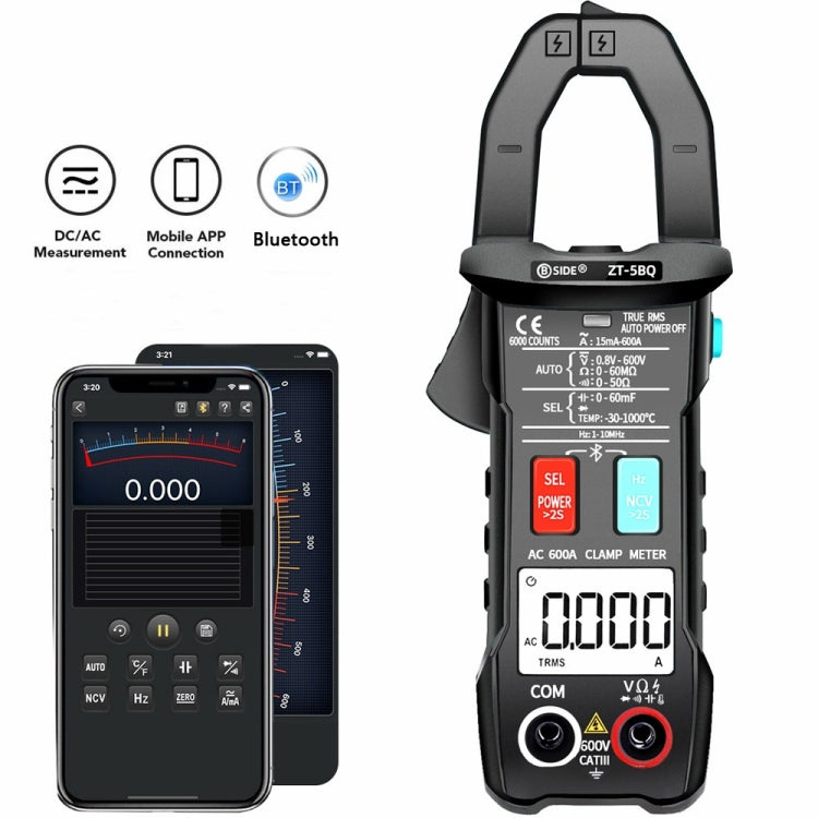 BSIDE  Bluetooth 5.0 6000 Words High Precision Smart AC Clamp Meter, Specification: ZT-5BQ+C3140 Clip