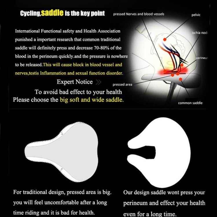 Noseless Bicycle Saddle Mountain Bike Thickened  Soft Cushion(Red)