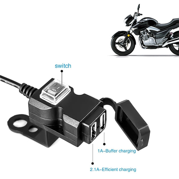 Dual USB Port 12V Water-resistant Motorbike Motorcycle Handlebar Charger 5V 1A/2.1A Adapter Power Supply Socket for Phone Mobile