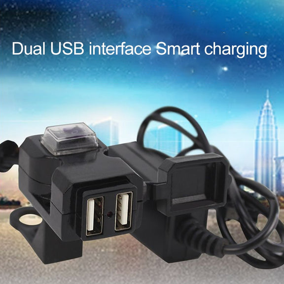 Dual USB Port 12V Water-resistant Motorbike Motorcycle Handlebar Charger 5V 1A/2.1A Adapter Power Supply Socket for Phone Mobile
