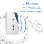 513E Water-resistant LED Wireless Doorbell Remote Control Door Bell with 36 Tune Chimes Songs