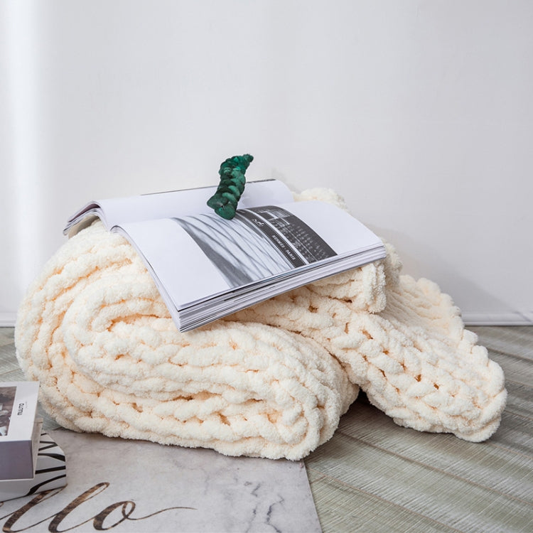 Handmade Thick Wool Knitted Blanket Sofa Chenille Stick Knitted Blanket, Size: 80 x 100 CM(Custard)