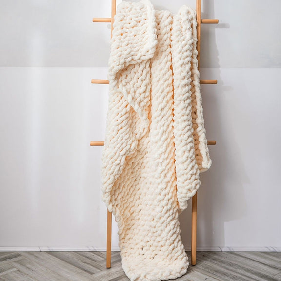 Handmade Thick Wool Knitted Blanket Sofa Chenille Stick Knitted Blanket, Size: 80 x 100 CM(Custard)