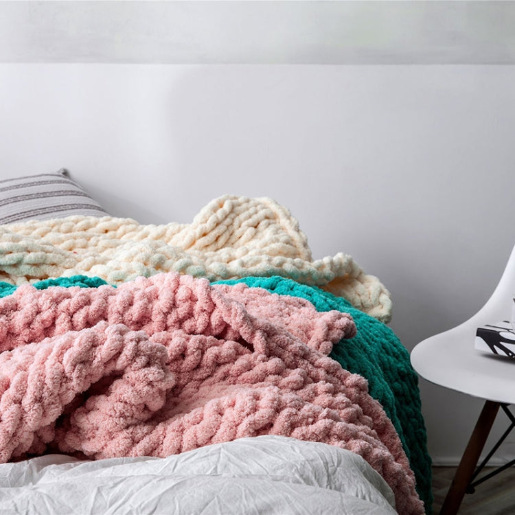 Handmade Thick Wool Knitted Blanket Sofa Chenille Stick Knitted Blanket, Size: 80 x 100 CM(Custard)