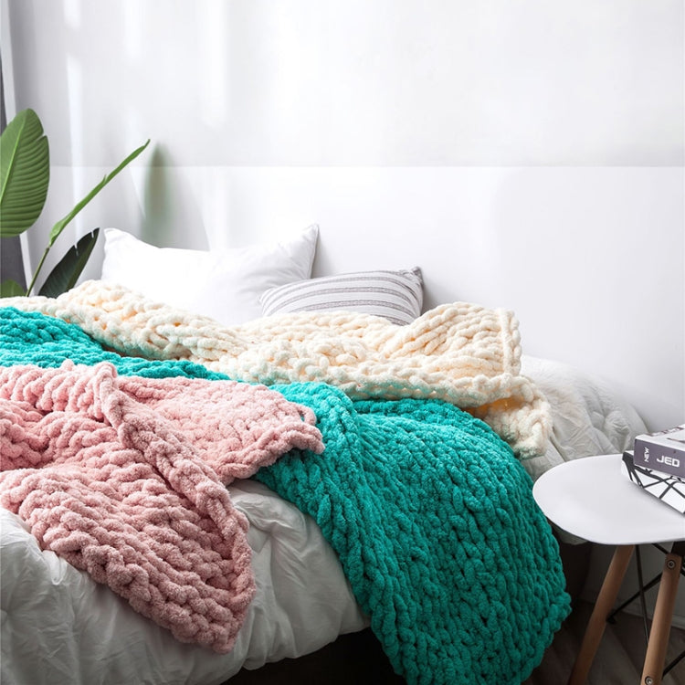 Handmade Thick Wool Knitted Blanket Sofa Chenille Stick Knitted Blanket, Size: 80 x 100 CM(Custard)