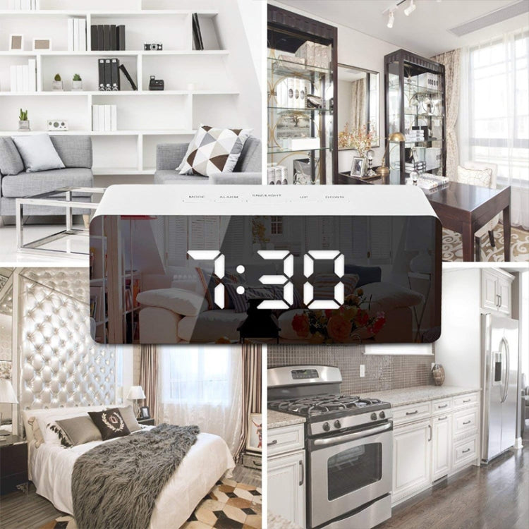 LED Mirror Alarm Clock Digital Snooze Table Clock Electronic Time Temperature Large Display  White Light