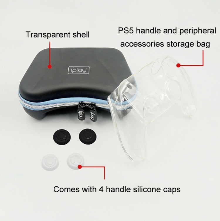 iPlay HBP-283 Gamepad Protective Shell Storage Bag For PS5(Handbag + PC Transparent Cover)