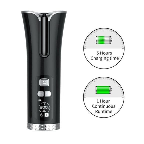 USB Charging Automatic Rotating Curling Iron Portable Wireless Travel Curling Iron(Black)