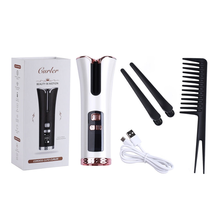 USB Charging Automatic Rotating Curling Iron Portable Wireless Travel Curling Iron(White)