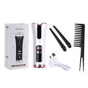 USB Charging Automatic Rotating Curling Iron Portable Wireless Travel Curling Iron(White)