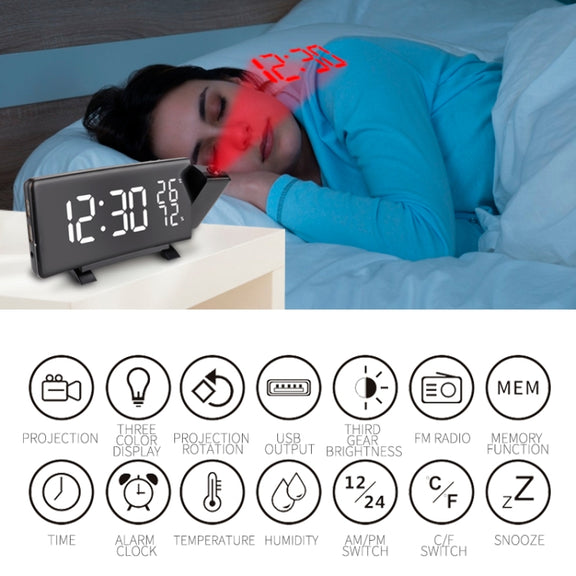 Three-color Projection Radio Alarm Clock USB Digital Alarm Clock Thermometer & Hygrometer