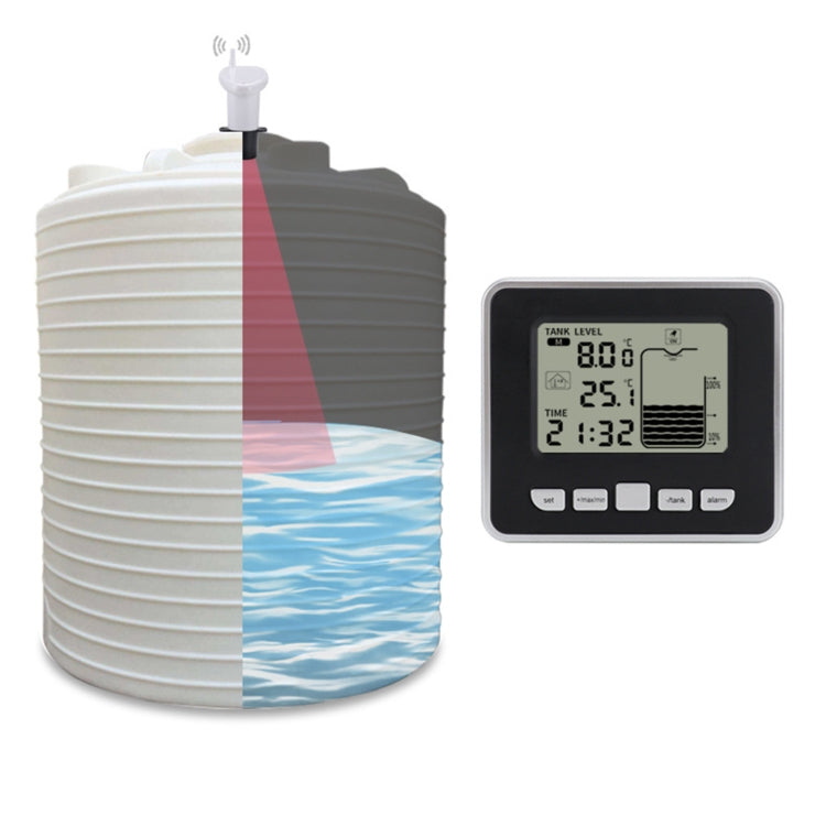 TS-FT002 Multifunctional Ultrasonic Electronic Water Tank Level Gauge With Indoor Temperature Thermometer Clock Display Water Level Gauge