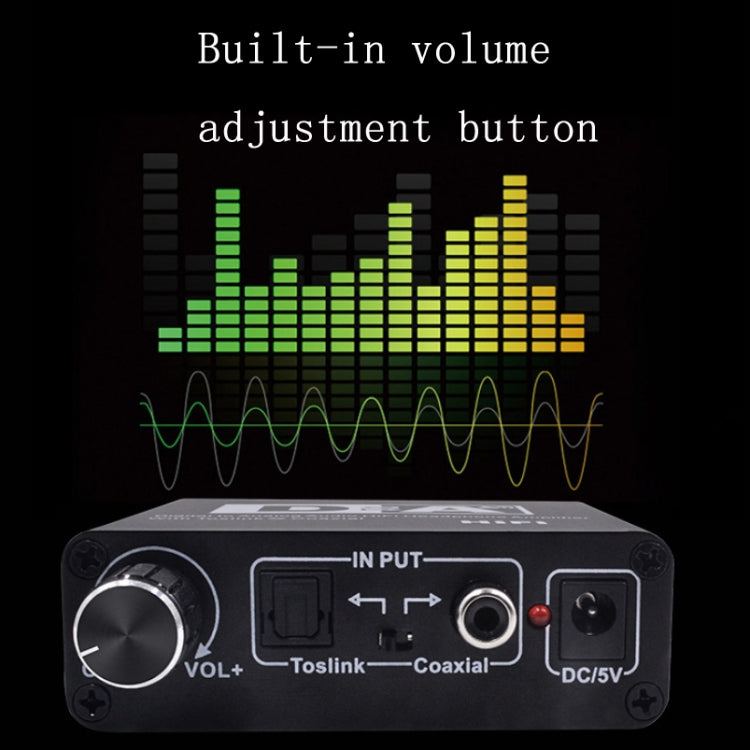 NK-C6 Optical Fiber To Analog Audio Converter Adjustable Volume Digital To Analog Decoder US Plug