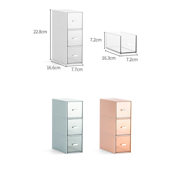 Desktop Drawer Storage Box Cosmetics Office Student Stationery Pen Dormitory Three Grid Desk Rack(Coral Powder)