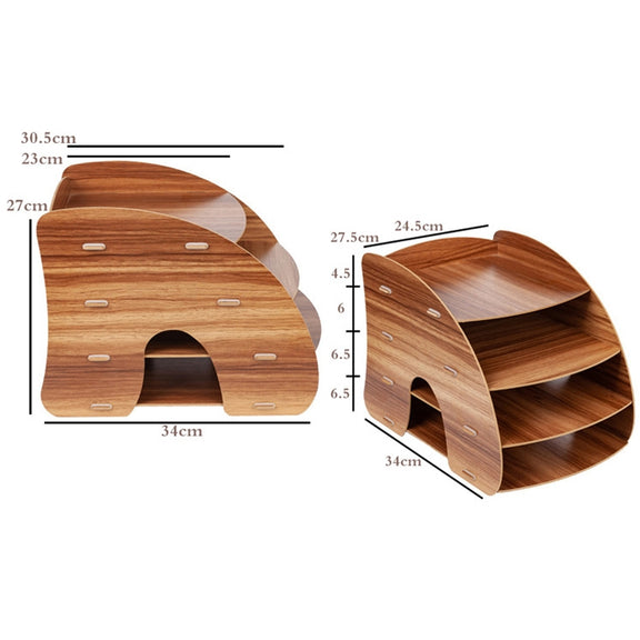 Office Supplies Curved Desktop A4 Storage Box Wooden File Rack Data Rack Shelf(Oak)