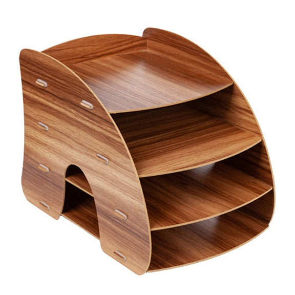 Office Supplies Curved Desktop A4 Storage Box Wooden File Rack Data Rack Shelf(Oak)