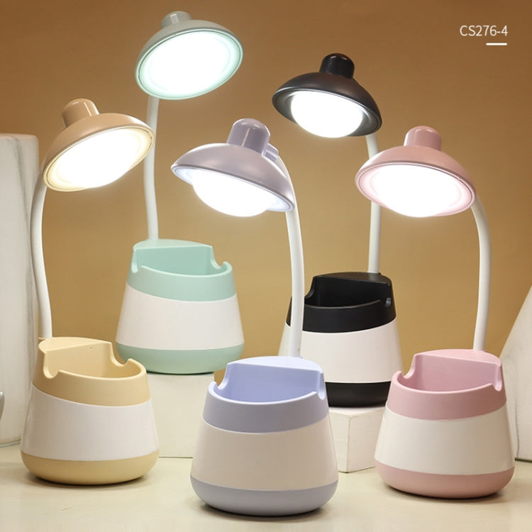 USB Charging LED Desk Light Eye Protection Lamp with Pen Holder and Phone Holder(CS276-4 Black)