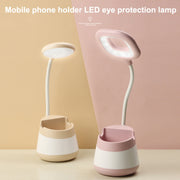 USB Charging LED Desk Light Eye Protection Lamp with Pen Holder and Phone Holder(CS276-4 Black)