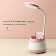 USB Charging LED Desk Light Eye Protection Lamp with Pen Holder and Phone Holder(CS276-4 Black)