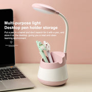 USB Charging LED Desk Light Eye Protection Lamp with Pen Holder and Phone Holder(CS276-4 Black)