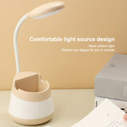 USB Charging LED Desk Light Eye Protection Lamp with Pen Holder and Phone Holder(CS276-4 Black)