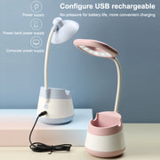 USB Charging LED Desk Light Eye Protection Lamp with Pen Holder and Phone Holder(CS276-4 Black)