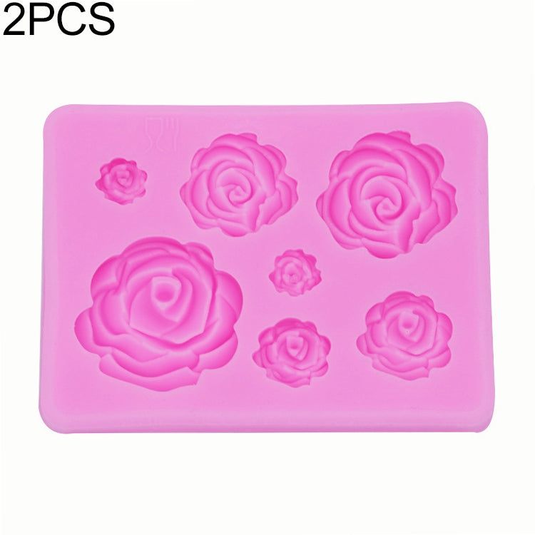 2 PCS DIY Handmade Soap Chocolate Fondant Baking Mold 3D Rose Flower Cake Decoration Silicone Mold(Pink)
