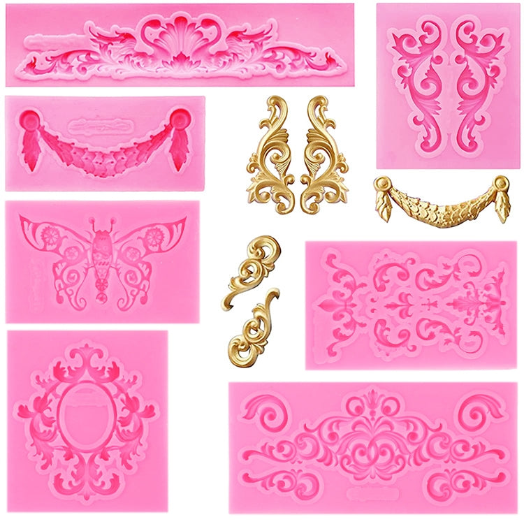 2 PCS Fondant Cake Silicone Mold Hollow Embossed Border Frame Retro Photo Frame Mould(1 5th 17-153)