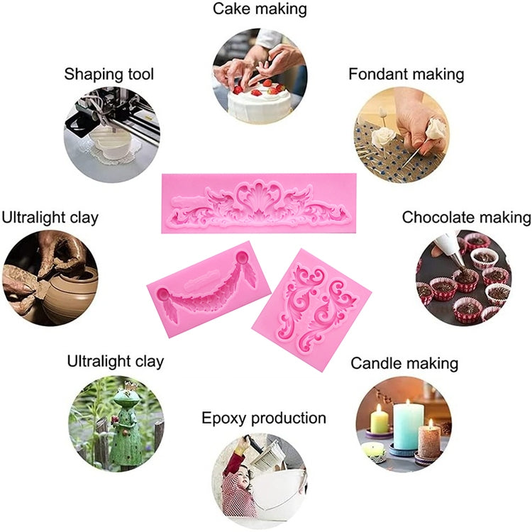 2 PCS Fondant Cake Silicone Mold Hollow Embossed Border Frame Retro Photo Frame Mould(1 5th 17-153)
