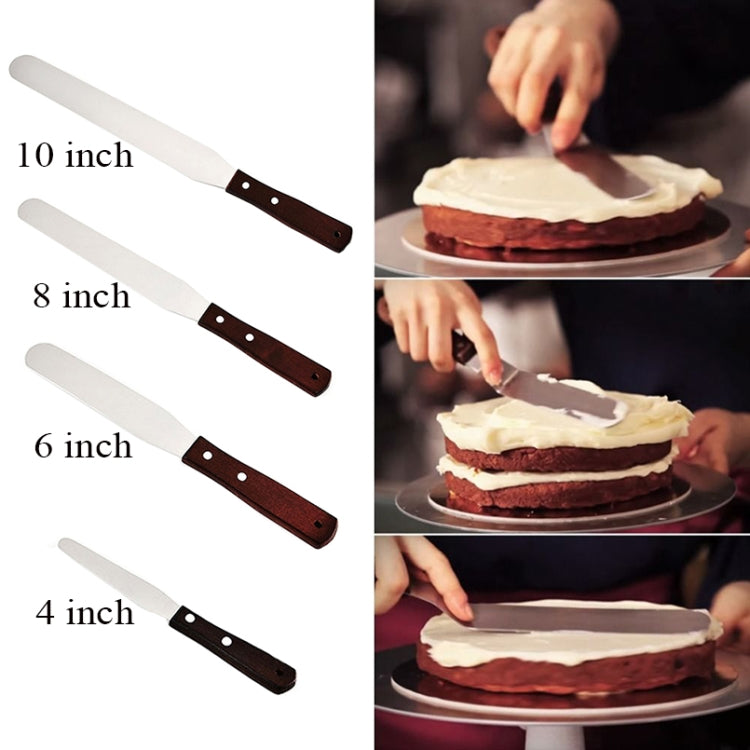 3 PCS Wooden Handle Spatula Baking Stainless Steel Cake Straight Knife(With Hole Curved Section 8 Inch)