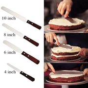3 PCS Wooden Handle Spatula Baking Stainless Steel Cake Straight Knife(With Hole Curved Section 8 Inch)