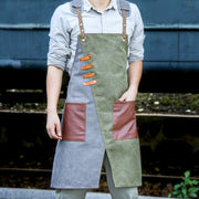 Denim Apron Barber Milk Tea Shop Waiter Overalls(Gray-yellow Shoulder Strap)