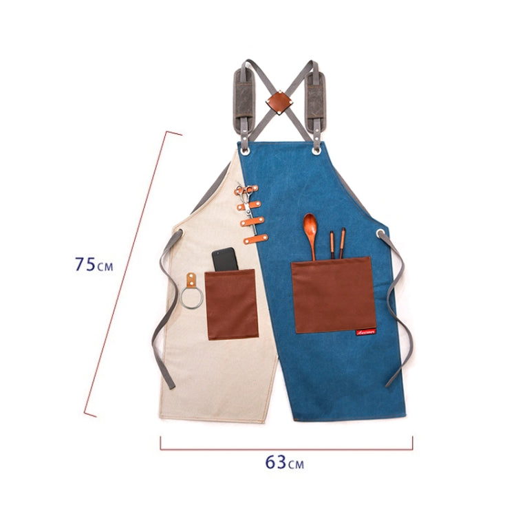 Denim Apron Barber Milk Tea Shop Waiter Overalls(Blue-white Shoulder Strap)