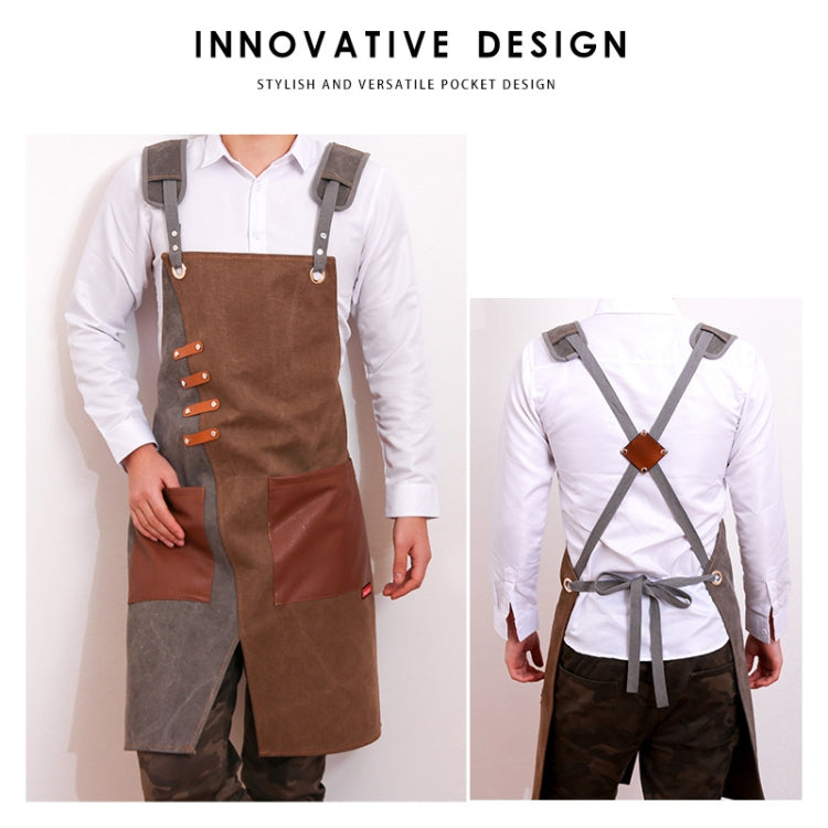 Denim Apron Barber Milk Tea Shop Waiter Overalls(Blue-white Shoulder Strap)