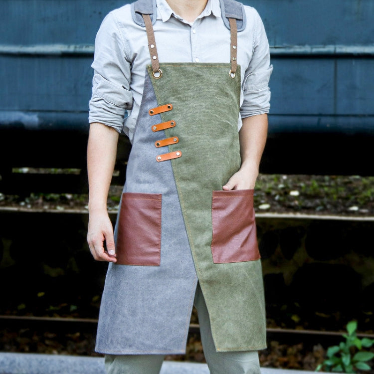 Denim Apron Barber Milk Tea Shop Waiter Overalls(Blue-white Shoulder Strap)