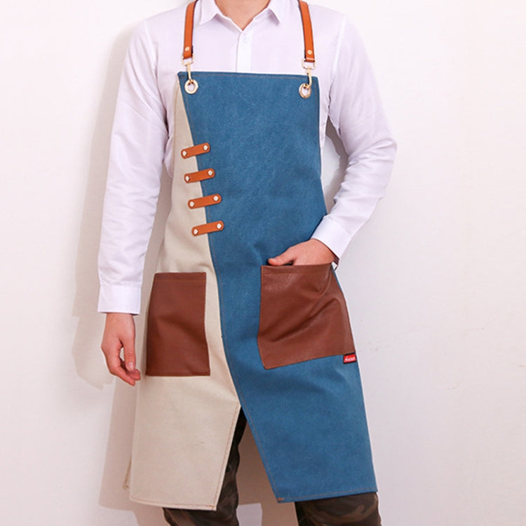 Denim Apron Barber Milk Tea Shop Waiter Overalls(Grey-yellow Hook Strap)