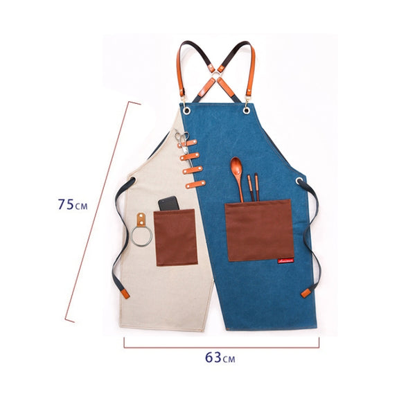 Denim Apron Barber Milk Tea Shop Waiter Overalls(Blue-white Hook Strap)